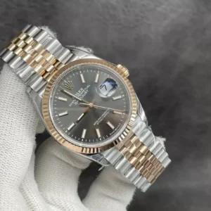 ROLEX DATEJUST LUXURY FAKE WATCHES TWO TONE GREY DIAL INDEX HOURS CLEAN FACTORY 36MM 1 ĐỒNG HỒ NAM ROLEX DATEJUST REP CAO CẤP NIỀNG KHÍA CỌC SỐ DẠ QUANG 36MM
