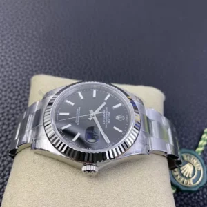 ROLEX DATEUST BEST COPIES WATCHES BLACK DIAL INDEX HOURS VS FACTORY 41MM 1 ĐỒNG HỒ NAM ROLEX DATEUST REPLICA CAO CẤP MẶT SỐ ĐEN 3 KIM DẠ QUANG 41MM
