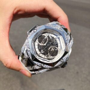 HUBLOT BIG BANG SANG BLEU LUXURY FAKE WATCHES TITANIUM WHITE DIAL RHINESTONE CASE 45MM 2 ĐỒNG HỒ NAM HUBLOT BIGBANG REPLICA CAO CẤP MẶT SỐ ĐÍNH ĐÁ TRẺ TRUNG 45MM