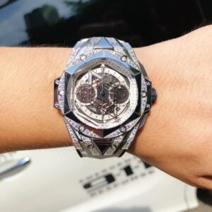 HUBLOT BIG BANG SANG BLEU LUXURY FAKE WATCHES TITANIUM WHITE DIAL RHINESTONE CASE 45MM 5 ĐỒNG HỒ NAM HUBLOT BIGBANG REPLICA CAO CẤP MẶT SỐ ĐÍNH ĐÁ TRẺ TRUNG 45MM