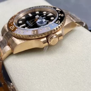 ROLEX GMT-MASTER II COPIES WATCHES ROOT BEER BENZEL ROSE GOLD PLATE CLEAN FACTORY 40MM 2 ĐỒNG HỒ NAM ROLEX GMT-MASTER II REP CAO CẤP MẶT SỐ ĐEN VỎ VÀNG HỒNG 40MM