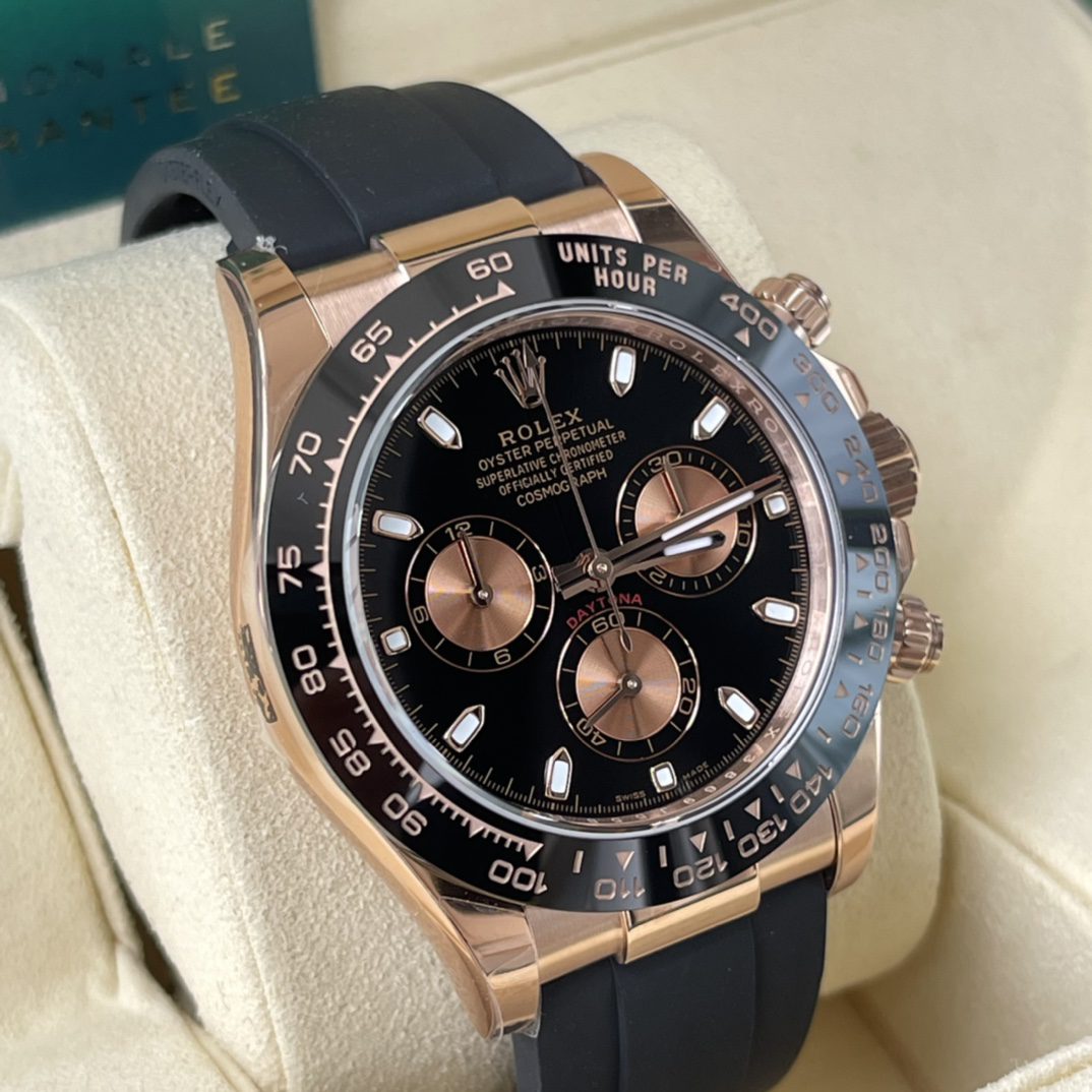 ĐỒNG HỒ NAM ROLEX DAYTONA REPLICA 1:1 BEZEL ĐEN VỎ VÀNG HỒNG 40MM ĐỒNG HỒ NAM ROLEX DAYTONA REPLICA 1:1 BEZEL ĐEN VỎ VÀNG HỒNG 40MM