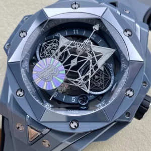 HUBLOT BIG BANG SANG BLEU REPLICA WATCHES GREY CERAMIC RUBBER STRAP 45MM 1 ĐỒNG HỒ NAM HUBLOT BIGBANG REPLICA CAO CẤP LỘ CƠ 5 KIM CAO CẤP 45MM