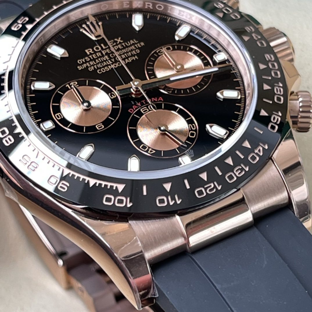 ĐỒNG HỒ NAM ROLEX DAYTONA REPLICA 1:1 BEZEL ĐEN VỎ VÀNG HỒNG 40MM ĐỒNG HỒ NAM ROLEX DAYTONA REPLICA 1:1 BEZEL ĐEN VỎ VÀNG HỒNG 40MM