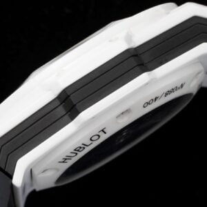 HUBLOT BIG BANG SANG BLEU KNOCK OFF WATCHES WHITE CERAMIC RUBBER STRAP 45MM 2 ĐỒNG HỒ NAM HUBLOT BIGBANG REPLICA 1:1 KẾT HỢP 2 MÀU ĐEN TRẮNG 45MM