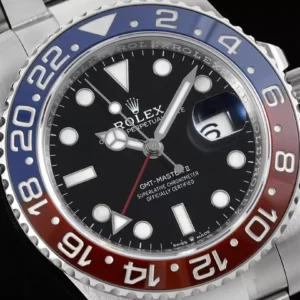 ROLEX GMT-MASTER II PEPSI BEZEL GOOD IMITATION WATCHES 40MM 1 ĐỒNG HÔ NAM ROLEX GMT-MASTER II RAPLICA CAO CẤP VÒNG BEZEL ĐỎ XANH 40MM