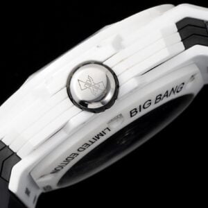 HUBLOT BIG BANG SANG BLEU KNOCK OFF WATCHES WHITE CERAMIC RUBBER STRAP 45MM 1 ĐỒNG HỒ NAM HUBLOT BIGBANG REPLICA 1:1 KẾT HỢP 2 MÀU ĐEN TRẮNG 45MM