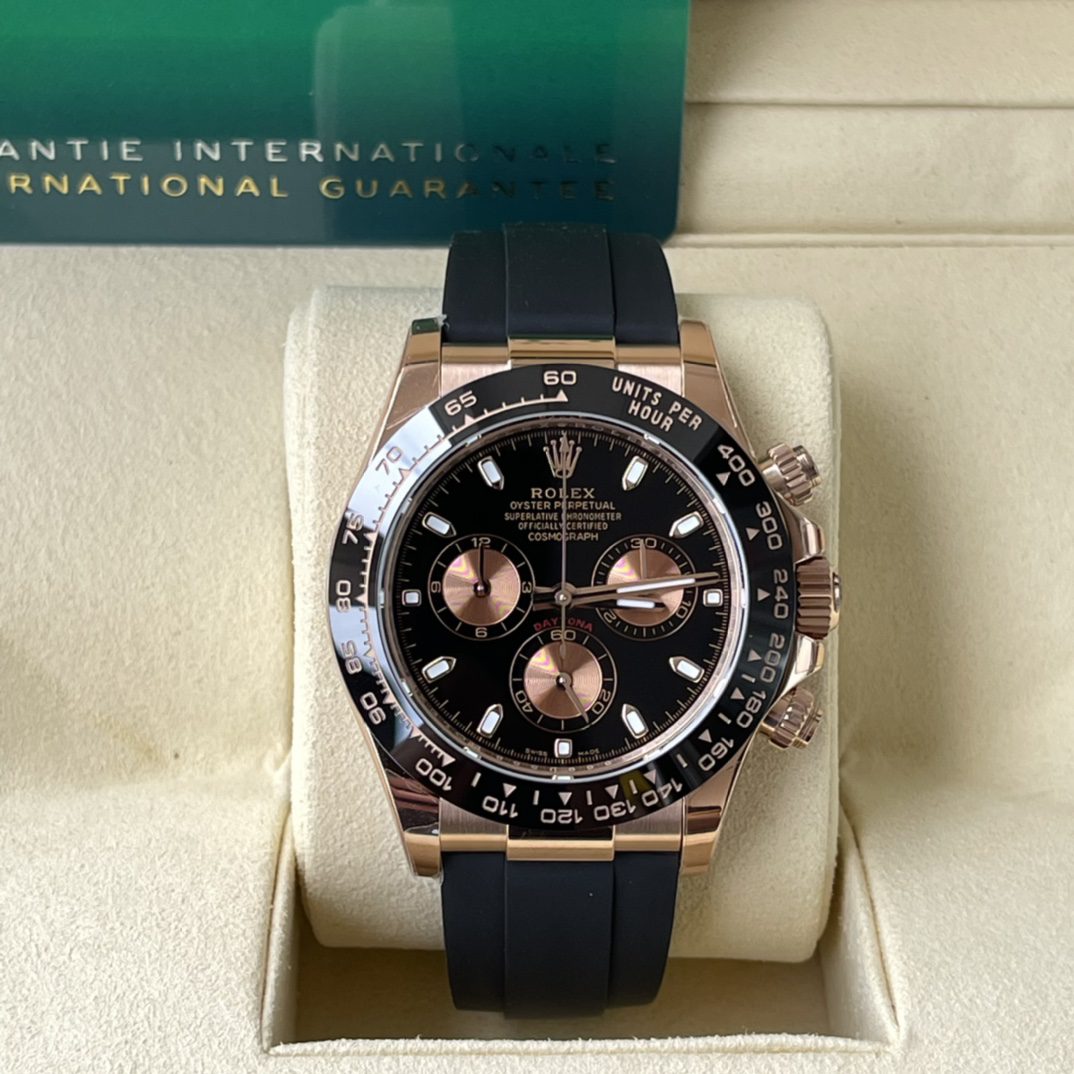 ĐỒNG HỒ NAM ROLEX DAYTONA REPLICA 1:1 BEZEL ĐEN VỎ VÀNG HỒNG 40MM ĐỒNG HỒ NAM ROLEX DAYTONA REPLICA 1:1 BEZEL ĐEN VỎ VÀNG HỒNG 40MM