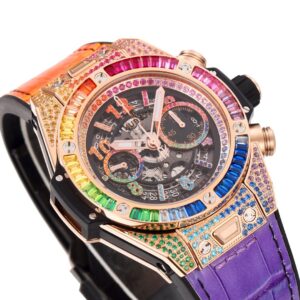 HUBLOT BIG BANG UNICO RAINBOW IMITATION WATCHES RUBBER STRAP CHRONOGRAPH RHINESTONE FULL GEM 45MM 2 ĐỒNG HỒ NAM HUBLOT BIGBANG REPLICA 1:1 UNICO RAINBOW CÁ TÍNH 45MM