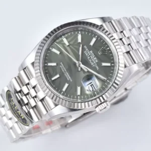 ROLEX DATEJUST REPLICA WATCHES GREEN PALM LEAF DIAL INDEX HOURS CLEAN FACTORY 36MM 2 ĐỒNG HỒ NAM ROLEX DATEJUST REPLICA MẶT SỐ THIẾT KẾ IN HÌNH LÁ 36MM