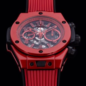 HUBLOT BIG BANG UNICO LUXURY REPLICA WATCHES RED CERAMIC RUBBER STRAP 45MM 1 ĐỒNG HỒ NAM HUBLOT BIGBANG REPLICA CAO CẤP HAI MÀU ĐỎ ĐEN CÁ TÍNH 45MM