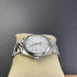 ROLEX DATEJUST REPLICA WATCHES WHITE DIAL INDEX HOURS CLEAN FACTORY 41MM 4 ĐỒNG HỒ NAM DÂY KIM LOẠI ROLEX DATEJUST CLEAN FACTORY REP 1:1 41MM