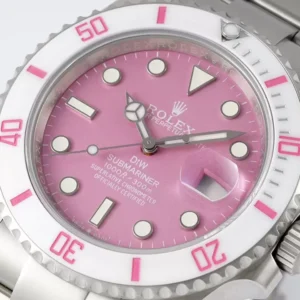 ROLEX SUBMARINER DIW LUXURY REPLICA WATCHES WHITE PINK BEZEL PINK DIAL 40MM 1 ĐỒNG HỒ NAM ROLEX SUBMARINER REP 1:1 MẶT SỐ HỒNG CÁ TÍNH TRẺ TRUNG 40MM