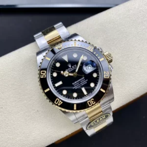 ROLEX SUBMARINER LUXURY FAKE WATCHES TWO TONE BLACK DIAL AND BEZEL GOLD PLATE CLEAN FACTORY 41MM 1 ĐỒNG HỒ NAM ROLEX SUBMARINER REPLICA CAO CẤP THÉP 904L MẠ VÀNG 41MM