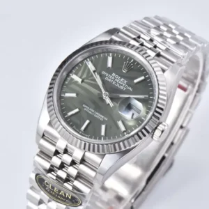 ROLEX DATEJUST REPLICA WATCHES GREEN PALM LEAF DIAL INDEX HOURS CLEAN FACTORY 36MM 4 ĐỒNG HỒ NAM ROLEX DATEJUST REPLICA MẶT SỐ THIẾT KẾ IN HÌNH LÁ 36MM
