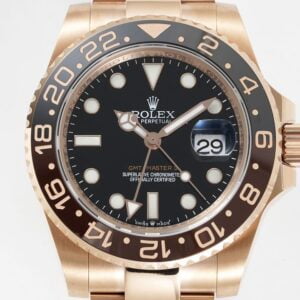 ĐỒNG HỒ NAM ROLEX GMT-MASTER ll REPLICA 1:1 MẶT SỐ ĐEN ROOT BEER GSF 40MM 1 ĐỒNG HỒ NAM ROLEX GMT-MASTER ll REPLICA 1:1 MẶT SỐ ĐEN VỎ VÀNG HỒNG 40MM