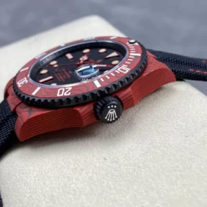 ROLEX SUBMARINER IMITATION WATCHES RED CARBON FABRIC STRAP VS FACTORY 40MM 2 ĐỒNG HỒ NAM ROLEX SUBMARINER REPLICA 1:1 CỌC SỐ ĐỎ PHỦ DẠ QUANG 40MM