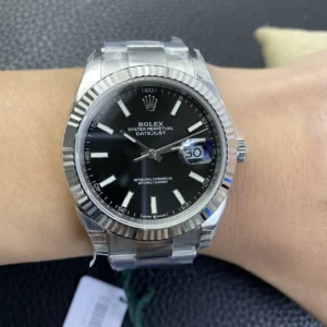 ROLEX DATEUST BEST COPIES WATCHES BLACK DIAL INDEX HOURS VS FACTORY 41MM 5 ĐỒNG HỒ NAM ROLEX DATEUST REPLICA CAO CẤP MẶT SỐ ĐEN 3 KIM DẠ QUANG 41MM