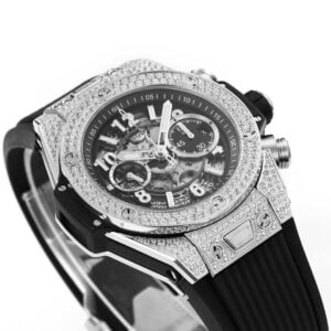 HUBLOT BIG BANG UNICO GOOD IMITATION WATCHES RHINESTONE FULL CASE RUBBER STRAP CHRONOGRAPH 45MM 2 ĐỒNG HỒ NAM HUBLOT BIGBANG REPLICA 1:1 DÂY CAO SU ĐÍNH FULL ĐÁ 45MM