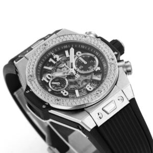 HUBLOT BIG BANG UNICO LUXURY FAKE WATCHES RHINESTONE BEZEL TITANIUM CHRONOGRAPH RUBBER STRAP 45MM 3 ĐỒNG HỒ NAM HUBLOT BIGBANG UNICO REPLICA CAO CẤP NIỀNG ĐÍNH 2 HÀNG ĐÁ 45MM