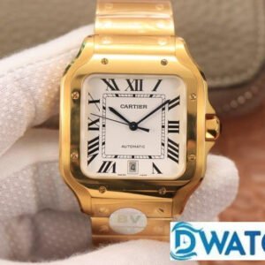 CARTIER SANTOS WSSA0009 REPLICA WATCHES GOLD PLATE WHITE DIAL BV FACTORY 40MM 1 ĐỒNG HỒ NAM CARTIER SANTOS WSSA0009 REPLICA CAO CẤP NHÀ MÁY BV FULL VÀNG 40MM