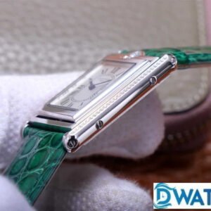 CARTIER TANK BASCULANTE BEST REPLICA WATCHES GREEN LEATHER STRAP RHINESTONE CASE AW FACTORY 31MM 3 ĐỒNG HỒ NỮ CARTIER TANK BASCULANTE FAKE 1:1 NHÀ MÁY AW DÂY DA XANH 31MM