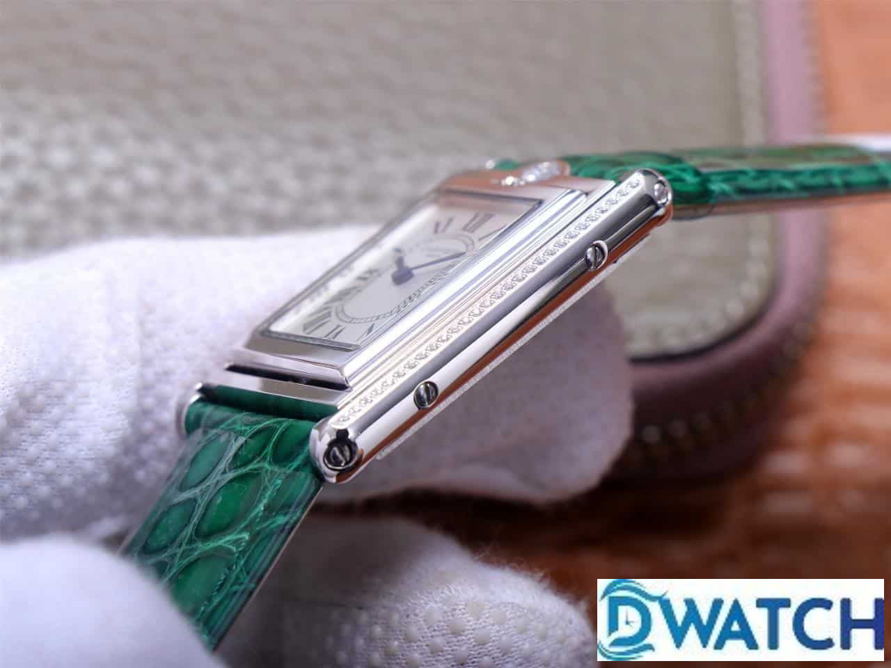 ĐỒNG HỒ NỮ CARTIER TANK BASCULANTE FAKE 1:1 NHÀ MÁY AW DÂY DA XANH 31MM ĐỒNG HỒ NỮ CARTIER TANK BASCULANTE FAKE 1:1 NHÀ MÁY AW DÂY DA XANH 31MM