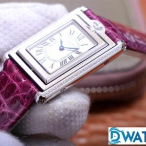 ĐỒNG HỒ NỮ CARTIER TANK BASCULANTE FAKE 1:1 NHÀ MÁY AW DÂY DA TÍM 31MM 4 ĐỒNG HỒ NỮ CARTIER TANK BASCULANTE FAKE 1:1 NHÀ MÁY AW DÂY DA TÍM 31MM