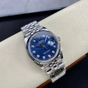 ROLEX DATEJUST COPIES WATCHES BLUE FOLDED DIAL RHINESTONE HOURS CLEAN FACTORY 36MM 1 ĐỒNG HỒ NAM ROLEX DATEJUST CLEAN REPLICA CAO CẤP MẶT SỐ THIẾT KẾ 36MM
