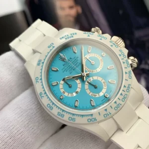 ROLEX DAYTONA IMITATION WATCHES BLUE PASTEL DIAL INDEX HOURS WHITE CERAMIC AET FACTORY 40MM 1 ĐỒNG HỒ NAM ROLEX DAYTONA REPLICA CAO CẤP NHÀ MÁY AET MẶT SỐ XANH GREEN 40MM