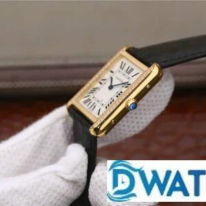 CARTIER TANK REPLICA WATCHES GOLD PLATE RHINESTONE CASE LEATHER STRAP 31MM 1 ĐỒNG HỒ NỮ CARTIER TANK CỌC SỐ LA MÃ MẶT SỐ TRẮNG CAO CẤP FAKE 11 31MM