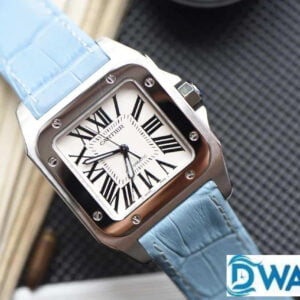 CARTIER SANTOS W20126X8 REPLICA WATCHES BLUE LEATHER SRTAP V6 FACTORY 35MM 1 ĐỒNG HỒ NỮ CARTIER SANTOS W20126X8 FAKE 1:1 NHÀ MÁY V6 DÂY DA XANH 35MM