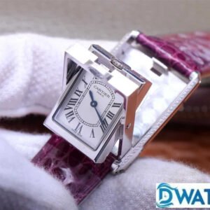 ĐỒNG HỒ NỮ CARTIER TANK BASCULANTE FAKE 1:1 NHÀ MÁY AW DÂY DA TÍM 31MM 2 ĐỒNG HỒ NỮ CARTIER TANK BASCULANTE FAKE 1:1 NHÀ MÁY AW DÂY DA TÍM 31MM