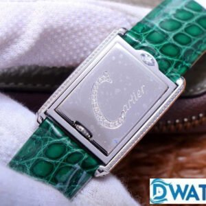 CARTIER TANK BASCULANTE BEST REPLICA WATCHES GREEN LEATHER STRAP RHINESTONE CASE AW FACTORY 31MM 6 ĐỒNG HỒ NỮ CARTIER TANK BASCULANTE FAKE 1:1 NHÀ MÁY AW DÂY DA XANH 31MM