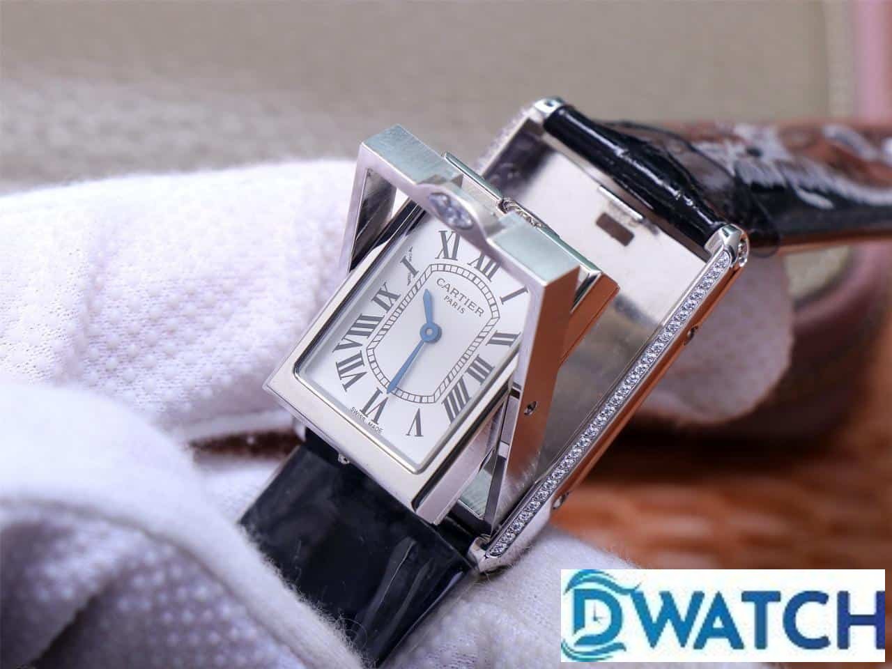 ĐỒNG HỒ NỮ CARTIER TANK BASCULANTE FAKE 1:1 NHÀ MÁY AW DÂY DA ĐEN 31MM ĐỒNG HỒ NỮ CARTIER TANK BASCULANTE FAKE 1:1 NHÀ MÁY AW DÂY DA ĐEN 31MM