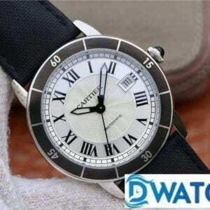 CARTIER REPLICA WATCHES WHITE DIAL FABRIC STRAP GP FACTORY 40MM 1 ĐỒNG HỒ NAM CARTIER 3 KIM MẶT SỐ TRẮNG FAKE CAO CẤP NHÀ MÁY GP 40MM