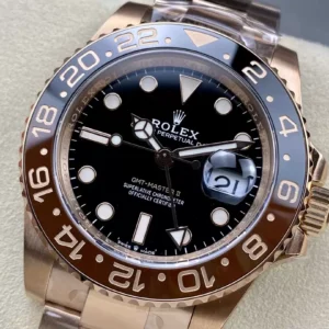 ROLEX GMT-MASTER II 126715 ROOT BEER BEST REPLICA WATCHES C + FACTORY ROSE GOLD PLATE 40MM 1 ĐỒNG HỒ NAM ROLEX GMT-MASTER II 126715 REPLICA CAO CẤP NHÀ MÁY C + VÀNG HỒNG 40MM
