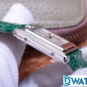 CARTIER TANK BASCULANTE BEST REPLICA WATCHES GREEN LEATHER STRAP RHINESTONE CASE AW FACTORY 31MM 4 ĐỒNG HỒ NỮ CARTIER TANK BASCULANTE FAKE 1:1 NHÀ MÁY AW DÂY DA XANH 31MM