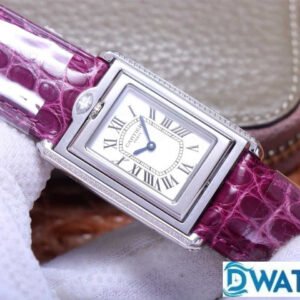 ĐỒNG HỒ NỮ CARTIER TANK BASCULANTE FAKE 1:1 NHÀ MÁY AW DÂY DA TÍM 31MM 3 ĐỒNG HỒ NỮ CARTIER TANK BASCULANTE FAKE 1:1 NHÀ MÁY AW DÂY DA TÍM 31MM