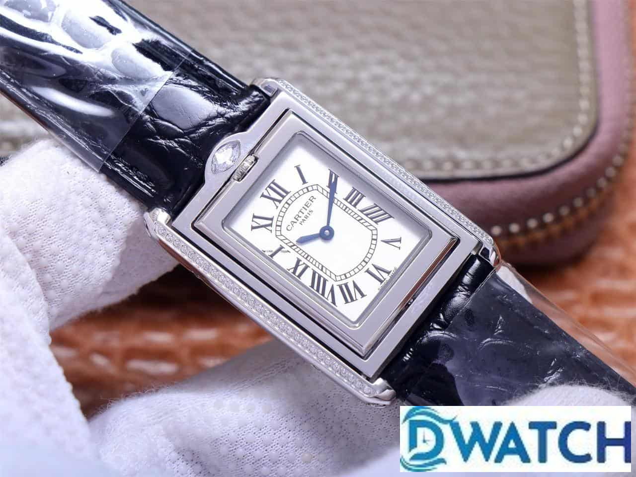 ĐỒNG HỒ NỮ CARTIER TANK BASCULANTE FAKE 1:1 NHÀ MÁY AW DÂY DA ĐEN 31MM ĐỒNG HỒ NỮ CARTIER TANK BASCULANTE FAKE 1:1 NHÀ MÁY AW DÂY DA ĐEN 31MM