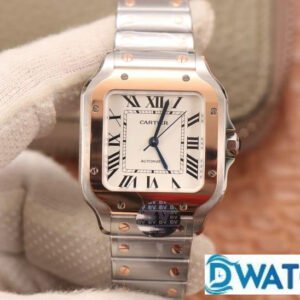 CARTIER SANTOS COPIES WATCHES TWO TONE ROSE GOLD CASE WHITE DIAL BV FACTORY 35MM 1 7b4d44989b0c993