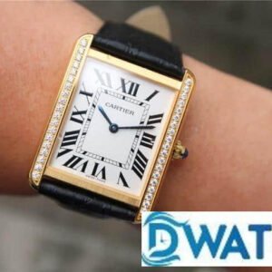 CARTIER TANK REPLICA WATCHES GOLD PLATE RHINESTONE CASE LEATHER STRAP 31MM 5 ĐỒNG HỒ NỮ CARTIER TANK CỌC SỐ LA MÃ MẶT SỐ TRẮNG CAO CẤP FAKE 11 31MM