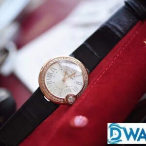 CARTIER BALLON BLANC DE CARTIER WGBL0005 RHINESTONES ROSE GOLD CASE LEATHER STRAP 30MM 1 ĐỒNG HỒ NỮ CARTIER BALLON BLANC DE CARTIER WGBL0005 FAKE DÂY DA ĐEN 30MM
