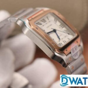 CARTIER SANTOS COPIES WATCHES TWO TONE ROSE GOLD CASE WHITE DIAL BV FACTORY 35MM 2 ĐỒNG HỒ NAM CARTIER SANTOS W2SA0007 REPLICA 1:1 NHÀ MÁY BV CỔ ĐIỂN 35MM