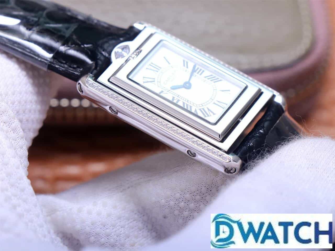 ĐỒNG HỒ NỮ CARTIER TANK BASCULANTE FAKE 1:1 NHÀ MÁY AW DÂY DA ĐEN 31MM ĐỒNG HỒ NỮ CARTIER TANK BASCULANTE FAKE 1:1 NHÀ MÁY AW DÂY DA ĐEN 31MM