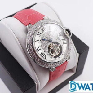 CARTIER BALLON BLUE HPI00716 REPLICA WATCHES RHINESTONE CASE RED LEATHER STRAP BBR FACTORY 39MM 1 ĐỒNG HỒ NỮ CARTIER BALLON BLUE HPI00716 REPLICA CAO CẤP NHÀ MÁY BBR 39MM