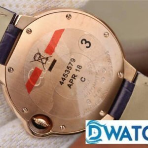 CARTIER BALLON BLEU COPIES WATCHES ROSE GOLD RHINESTONE CASE PURPLE LEATHER STRAP 36MM 4 ĐỒNG HỒ NỮ CARTIER BALLON BLEU DE CARTIER FAKE CAO CẤP NHÀ MÁY V6 DÂY DA 36MM
