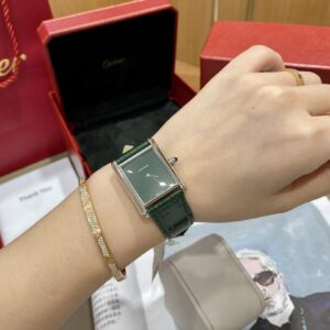 CARTIER TANK MUST WSTA0054 BEST REPLICA WATCHES GREEN DIAL LEATHER STRAP DR FACTORY 25MM 6 ĐỒNG HỒ NỮ CARTIER TANK MUST WSTA0054 FAKE CAO CẤP NHÀ MÁY DR DÂY XANH 25MM
