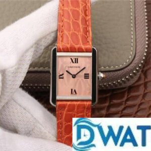 ĐỒNG HỒ NỮ CARTIER TANK DÂY DA CAM THIẾT KẾ VÂN CÁ SẤU FAKE CAO CẤP 31MM