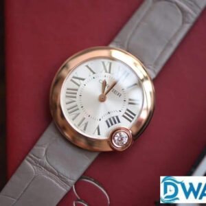 CARTIER BALLON BLANC DE CARTIER WGBL0008 COPIES WATCHES ROSE GOLD CASE GREY LEATHER STRAP 30MM 2 ĐỒNG HỒ NỮ CARTIER BALLON BLANC DE CARTIER WGBL0008 FAKE CAO CẤP TRƠN 30MM